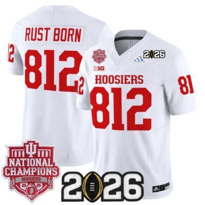 Indiana Hoosiers 2025 National Champions & 2026 CFP Final Patch Vapor Limited Jersey - White / Rust Born 812