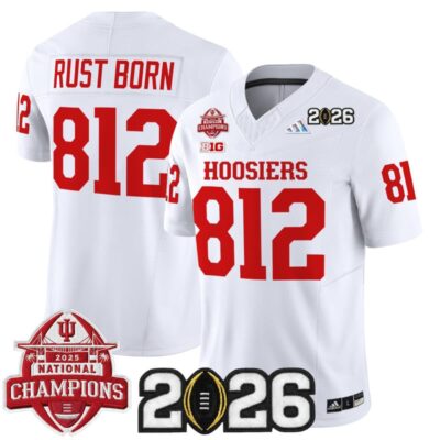 Indiana Hoosiers 2025 National Champions & 2026 CFP Final Patch Vapor Limited Jersey - White / Rust Born 812