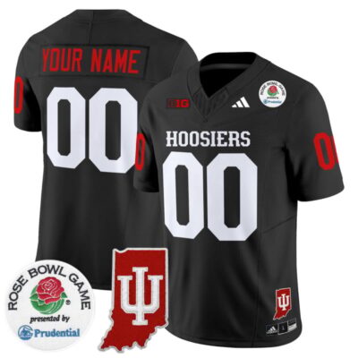 Indiana Hoosiers 2025 Rose Bowl & Indiana State Patch Vapor Limited Custom Stitched Jersey - Black