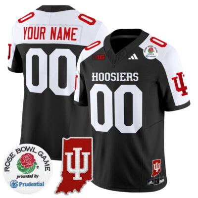 Indiana Hoosiers 2025 Rose Bowl & Indiana State Patch Vapor Limited Custom Stitched Jersey - Black Alternate