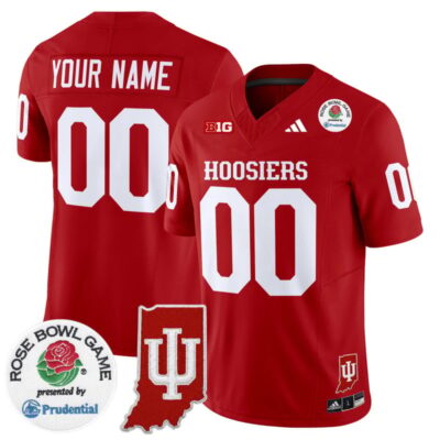 Indiana Hoosiers 2025 Rose Bowl & Indiana State Patch Vapor Limited Custom Stitched Jersey - Crimson