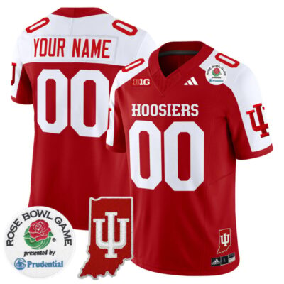 Indiana Hoosiers 2025 Rose Bowl & Indiana State Patch Vapor Limited Custom Stitched Jersey - Crimson Alternate
