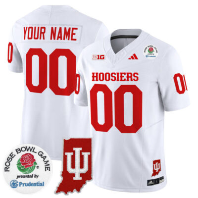 Indiana Hoosiers 2025 Rose Bowl & Indiana State Patch Vapor Limited Custom Stitched Jersey - White