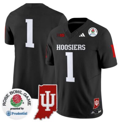 Indiana Hoosiers 2025 Rose Bowl & Indiana State Patch Vapor Limited Stitched Jersey - Black / #1 Team