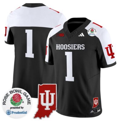 Indiana Hoosiers 2025 Rose Bowl & Indiana State Patch Vapor Limited Stitched Jersey - Black Alternate / #1 Team