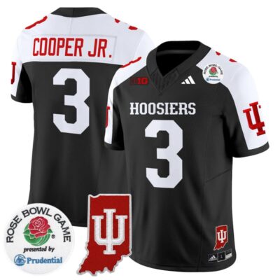Indiana Hoosiers 2025 Rose Bowl & Indiana State Patch Vapor Limited Stitched Jersey - Black Alternate / Omar Cooper Jr.