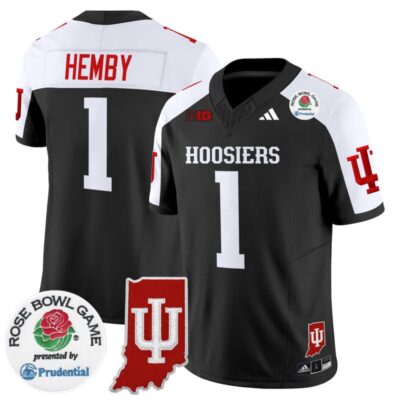 Indiana Hoosiers 2025 Rose Bowl & Indiana State Patch Vapor Limited Stitched Jersey - Black Alternate / Roman Hemby