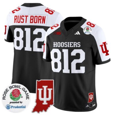 Indiana Hoosiers 2025 Rose Bowl & Indiana State Patch Vapor Limited Stitched Jersey - Black Alternate / Rust Born 812