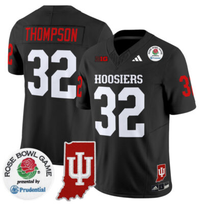 Indiana Hoosiers 2025 Rose Bowl & Indiana State Patch Vapor Limited Stitched Jersey - Black / Anthony Thompson