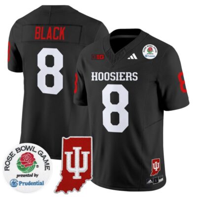 Indiana Hoosiers 2025 Rose Bowl & Indiana State Patch Vapor Limited Stitched Jersey - Black / Kaelon Black