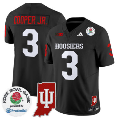 Indiana Hoosiers 2025 Rose Bowl & Indiana State Patch Vapor Limited Stitched Jersey - Black / Omar Cooper Jr.