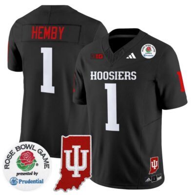 Indiana Hoosiers 2025 Rose Bowl & Indiana State Patch Vapor Limited Stitched Jersey - Black / Roman Hemby