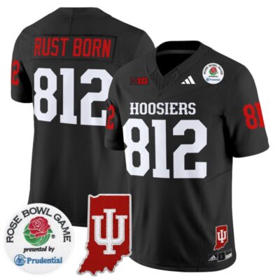 Indiana Hoosiers 2025 Rose Bowl & Indiana State Patch Vapor Limited Stitched Jersey - Black / Rust Born 812
