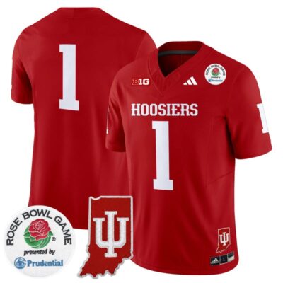 Indiana Hoosiers 2025 Rose Bowl & Indiana State Patch Vapor Limited Stitched Jersey - Crimson / #1 Team