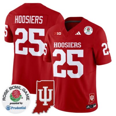 Indiana Hoosiers 2025 Rose Bowl & Indiana State Patch Vapor Limited Stitched Jersey - Crimson / #25 Hoosiers