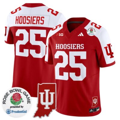 Indiana Hoosiers 2025 Rose Bowl & Indiana State Patch Vapor Limited Stitched Jersey - Crimson Alternate / #25 Hoosiers