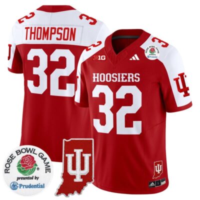 Indiana Hoosiers 2025 Rose Bowl & Indiana State Patch Vapor Limited Stitched Jersey - Crimson Alternate / Anthony Thompson