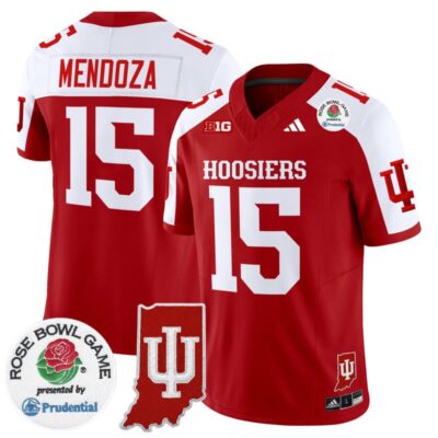 Indiana Hoosiers 2025 Rose Bowl & Indiana State Patch Vapor Limited Stitched Jersey - Crimson Alternate / Fernando Mendoza