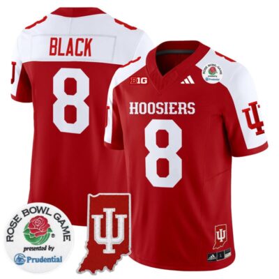 Indiana Hoosiers 2025 Rose Bowl & Indiana State Patch Vapor Limited Stitched Jersey - Crimson Alternate / Kaelon Black