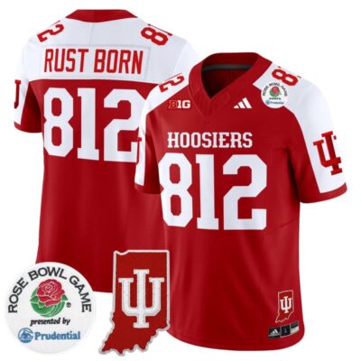 Indiana Hoosiers 2025 Rose Bowl & Indiana State Patch Vapor Limited Stitched Jersey - Crimson Alternate / Rust Born 812