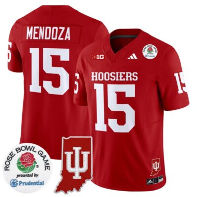 Indiana Hoosiers 2025 Rose Bowl & Indiana State Patch Vapor Limited Stitched Jersey - Crimson / Fernando Mendoza