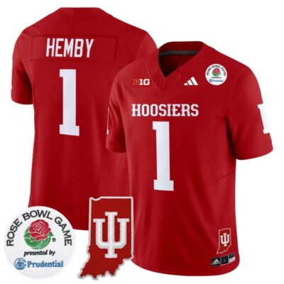 Indiana Hoosiers 2025 Rose Bowl & Indiana State Patch Vapor Limited Stitched Jersey - Crimson / Roman Hemby