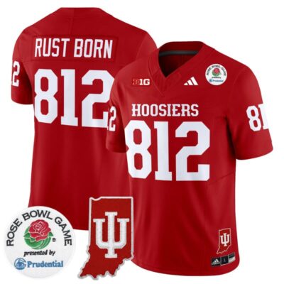 Indiana Hoosiers 2025 Rose Bowl & Indiana State Patch Vapor Limited Stitched Jersey - Crimson / Rust Born 812