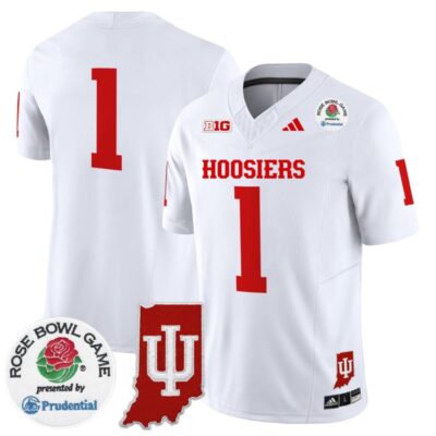 Indiana Hoosiers 2025 Rose Bowl & Indiana State Patch Vapor Limited Stitched Jersey - White / #1 Team