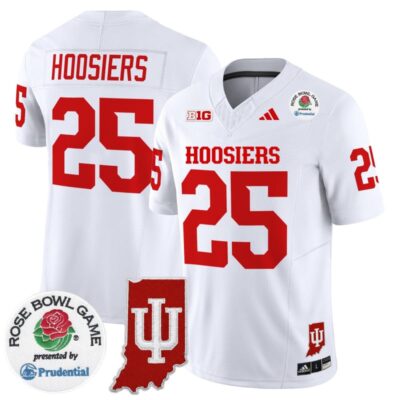 Indiana Hoosiers 2025 Rose Bowl & Indiana State Patch Vapor Limited Stitched Jersey - White / #25 Hoosiers