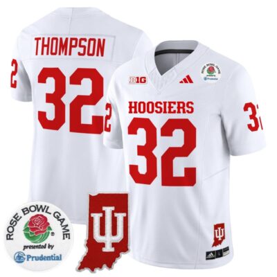 Indiana Hoosiers 2025 Rose Bowl & Indiana State Patch Vapor Limited Stitched Jersey - White / Anthony Thompson