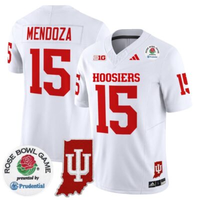 Indiana Hoosiers 2025 Rose Bowl & Indiana State Patch Vapor Limited Stitched Jersey - White / Fernando Mendoza