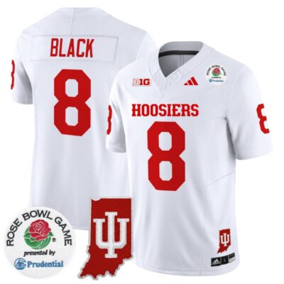 Indiana Hoosiers 2025 Rose Bowl & Indiana State Patch Vapor Limited Stitched Jersey - White / Kaelon Black