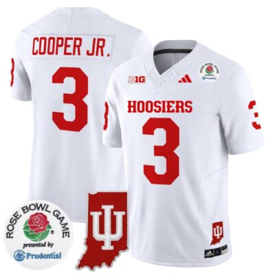 Indiana Hoosiers 2025 Rose Bowl & Indiana State Patch Vapor Limited Stitched Jersey - White / Omar Cooper Jr.