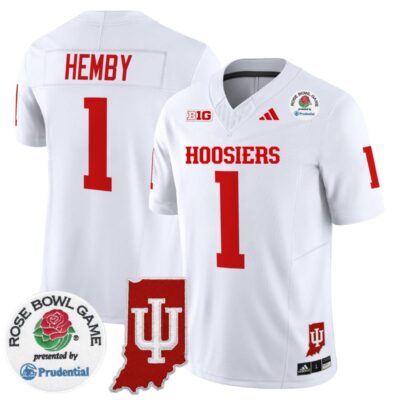 Indiana Hoosiers 2025 Rose Bowl & Indiana State Patch Vapor Limited Stitched Jersey - White / Roman Hemby