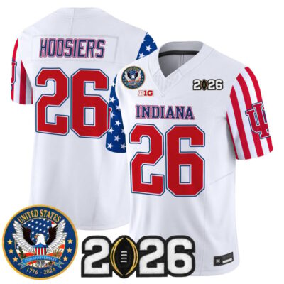 Indiana Hoosiers "America250 Edition" Vapor Limited Jersey - 2026 CFP Final Patch - White / #26 Hoosiers