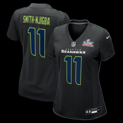 Jaxon Smith-Njigba Seattle Seahawks Women's Super Bowl LX Patch Carbon Fashion Game Jersey - Black