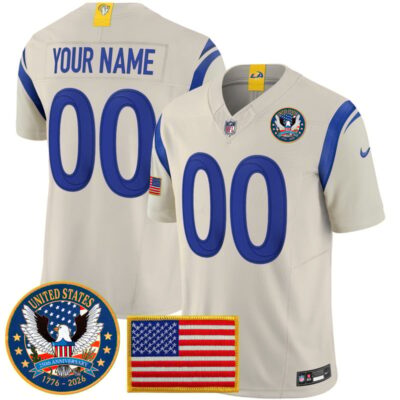Los Angeles Rams 2025 "United States 250th Anniversary Patch" Vapor Limited Custom Jersey - Bone