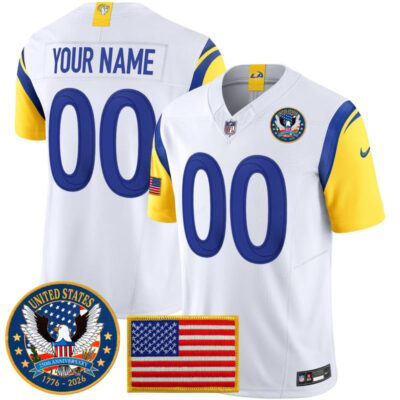 Los Angeles Rams 2025 "United States 250th Anniversary Patch" Vapor Limited Custom Jersey - White