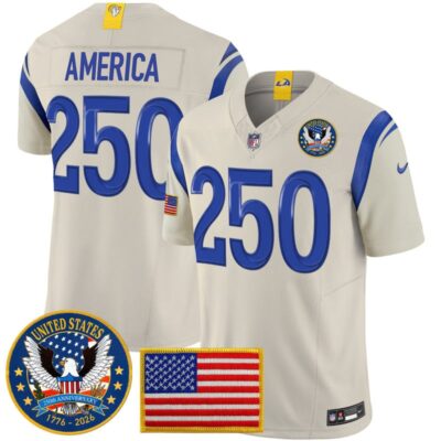 Los Angeles Rams 2025 "United States 250th Anniversary Patch" Vapor Limited Jersey - Bone / #250 America