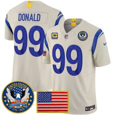 Los Angeles Rams 2025 "United States 250th Anniversary Patch" Vapor Limited Jersey - Bone / Aaron Donald