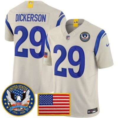 Los Angeles Rams 2025 "United States 250th Anniversary Patch" Vapor Limited Jersey - Bone / Eric Dickerson