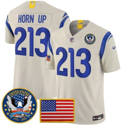 Los Angeles Rams 2025 "United States 250th Anniversary Patch" Vapor Limited Jersey - Bone / Horn Up 213