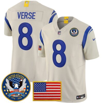 Los Angeles Rams 2025 "United States 250th Anniversary Patch" Vapor Limited Jersey - Bone / Jared Verse