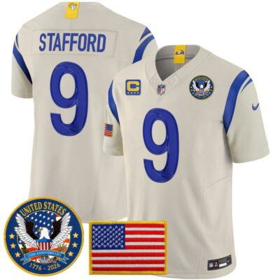 Los Angeles Rams 2025 "United States 250th Anniversary Patch" Vapor Limited Jersey - Bone / Matthew Stafford