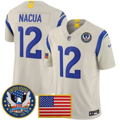 Los Angeles Rams 2025 "United States 250th Anniversary Patch" Vapor Limited Jersey - Bone / Puka Nacua
