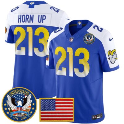 Los Angeles Rams 2025 "United States 250th Anniversary Patch" Vapor Limited Jersey - Royal Alternate / Horn Up 213