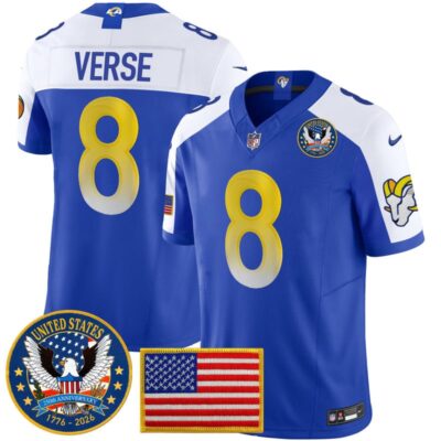 Los Angeles Rams 2025 "United States 250th Anniversary Patch" Vapor Limited Jersey - Royal Alternate / Jared Verse