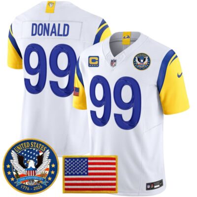 Los Angeles Rams 2025 "United States 250th Anniversary Patch" Vapor Limited Jersey - White / Aaron Donald