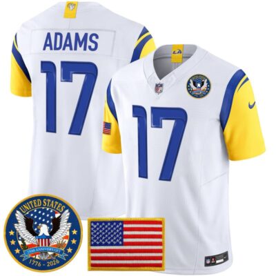 Los Angeles Rams 2025 "United States 250th Anniversary Patch" Vapor Limited Jersey - White / Davante Adams