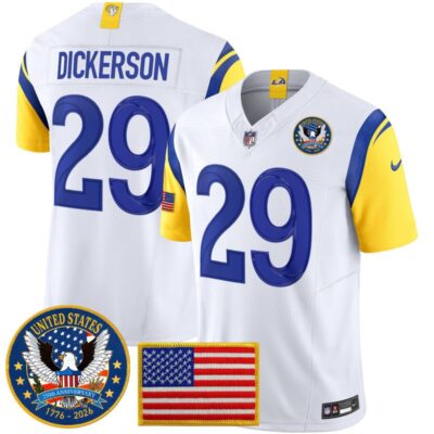 Los Angeles Rams 2025 "United States 250th Anniversary Patch" Vapor Limited Jersey - White / Eric Dickerson